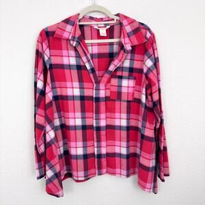 Sundance Womens Flannel Popover Shirt Size L Cotton Plaid Classic Winter Red
